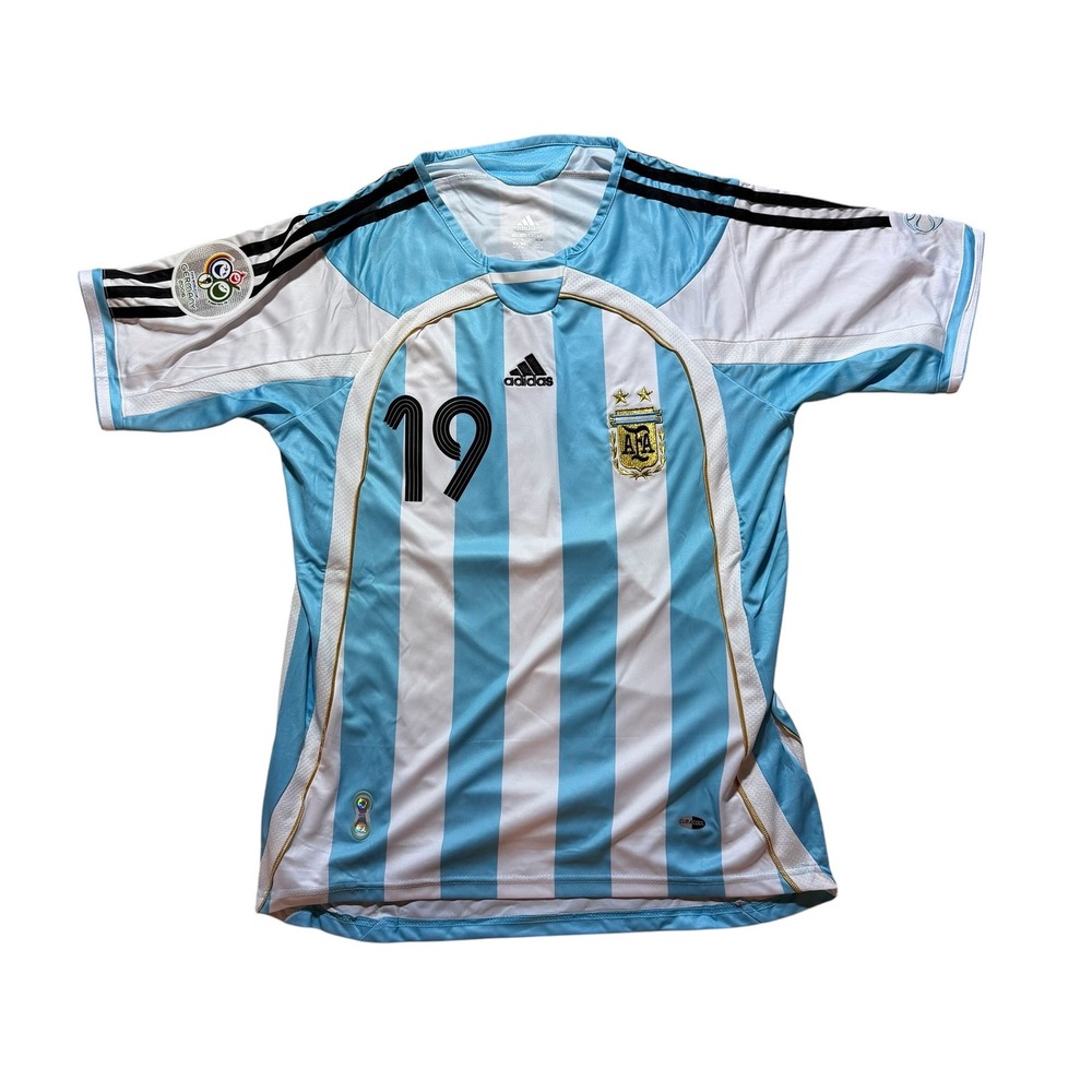 Adidas Argentina 2006 World Cup Messi 19 Jersey Medium Blue White Striped